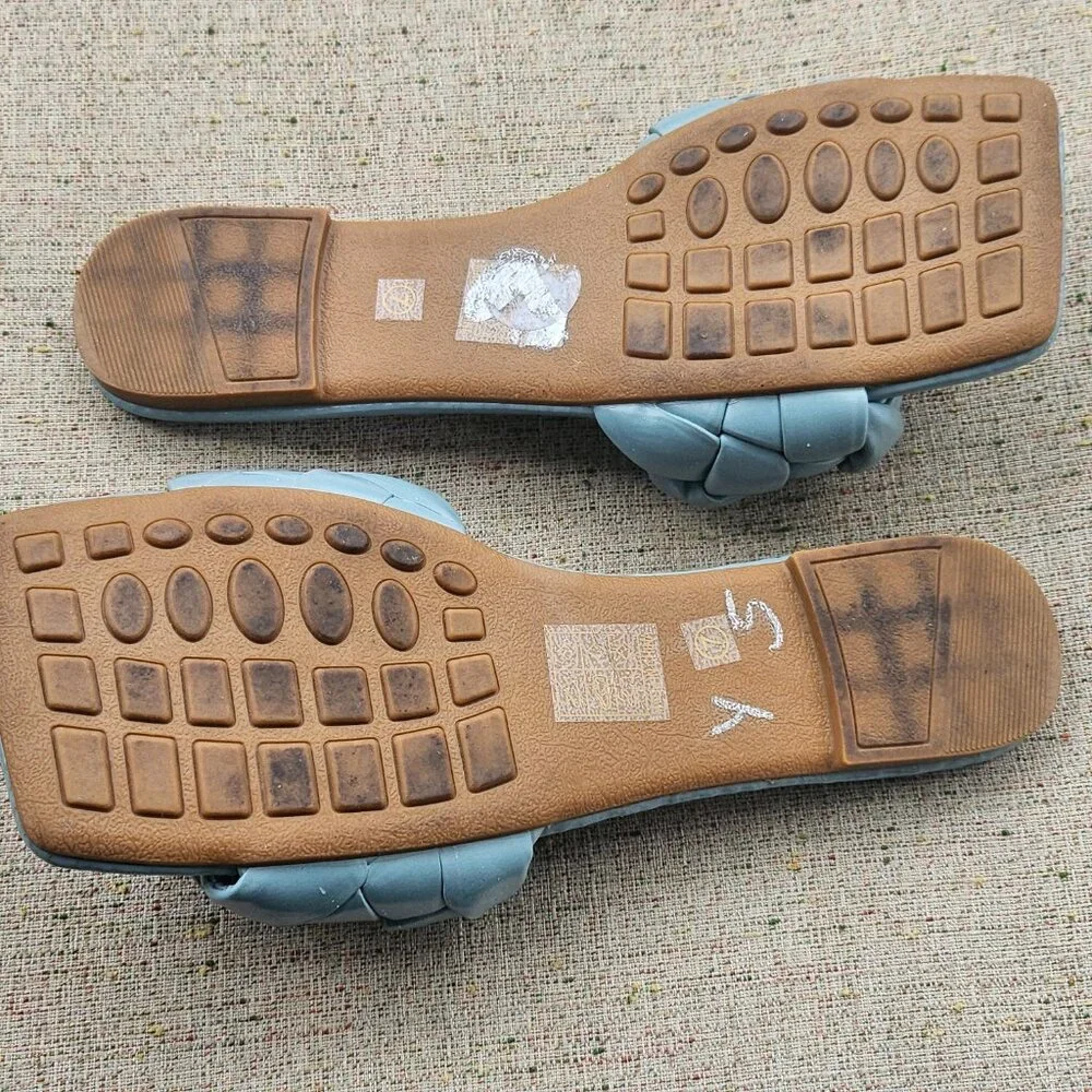 SHE&IN Women's Flat Braided Strap Slipper Blue Faux Leather Sandal Shoe Size 7 - Picture 8 of 9